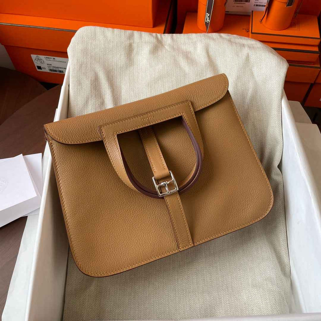 Hermes Halzan 25 Bag Togo Leather Gold H082182 - Default Title - View 3