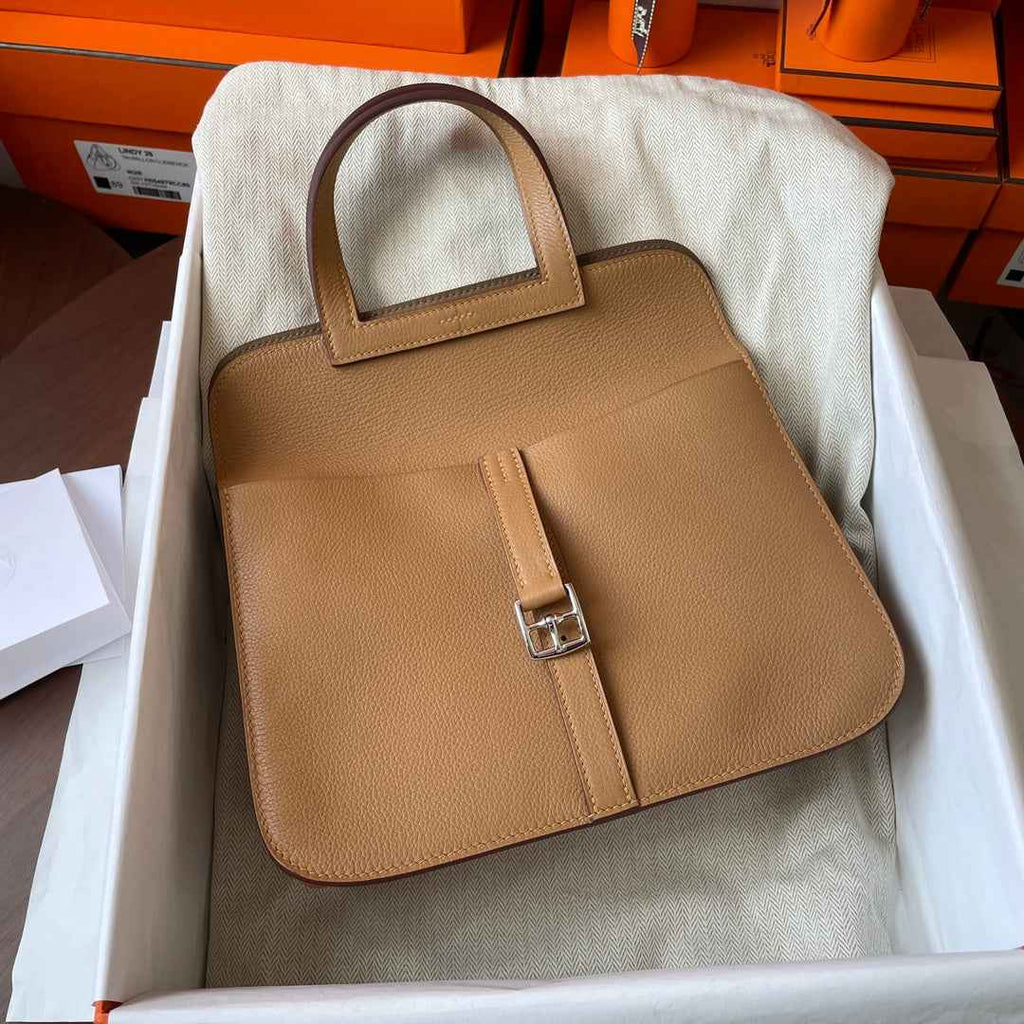 Hermes Halzan 25 Bag Togo Leather Gold H082182 - Default Title - View 2