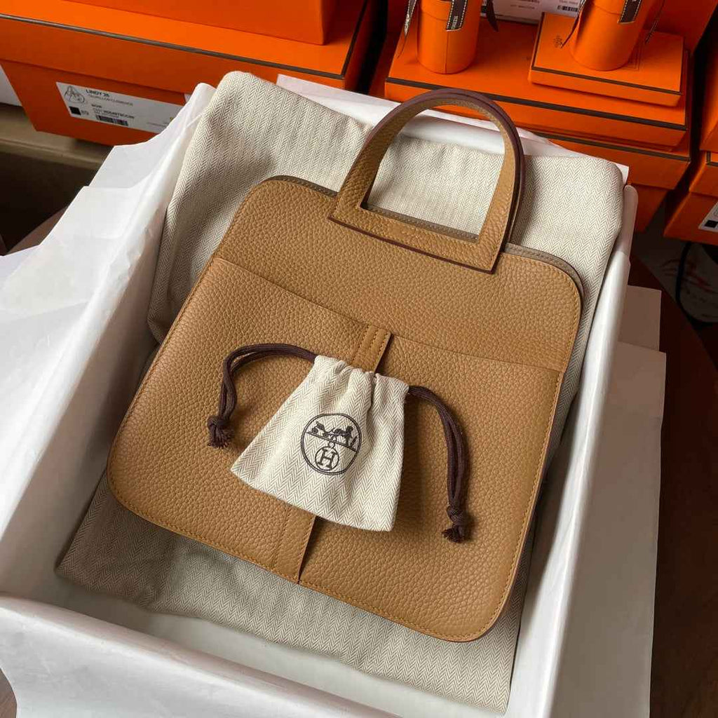 Hermes Halzan 25 Bag Togo Leather Gold H082185 - Default Title - View 1