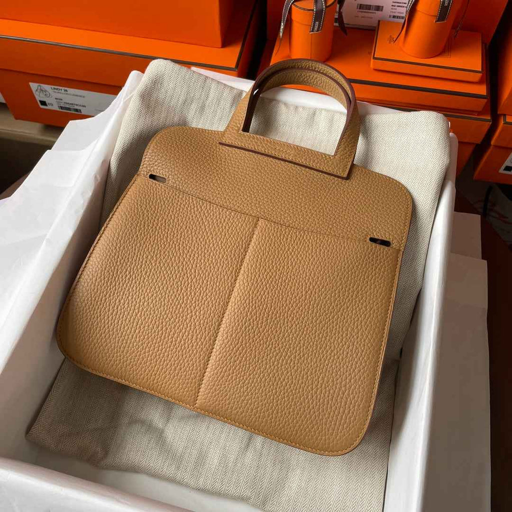 Hermes Halzan 25 Bag Togo Leather Gold H082185 - Default Title - View 4