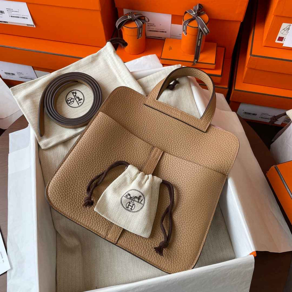 Hermes Halzan 25 Bag Togo Leather Gold H082186 - Default Title - View 2