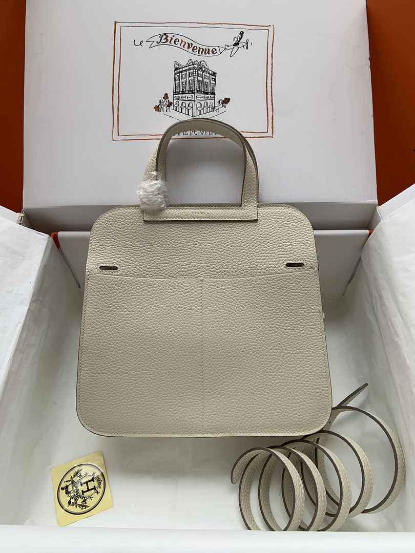 Hermes Halzan 25 Bag Beige Togo Leather Silver H082163 - Default Title - View 3