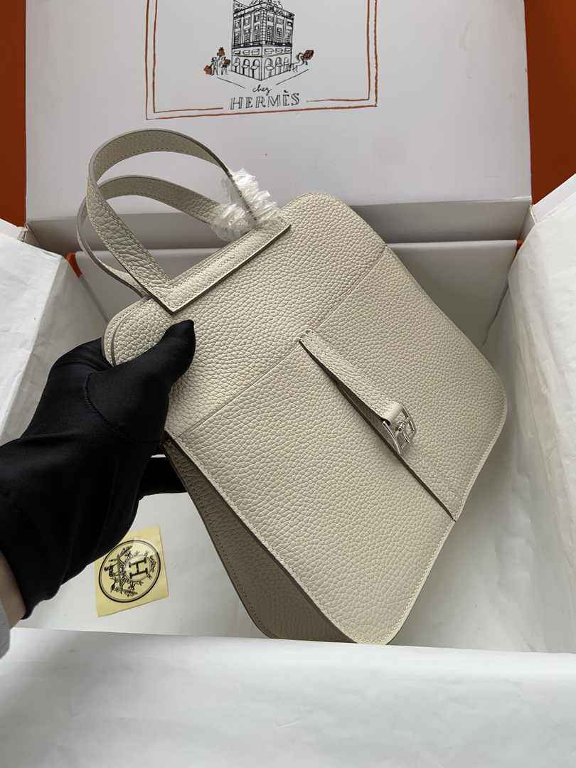 Hermes Halzan 25 Bag Beige Togo Leather Silver H082163 - Default Title - View 5