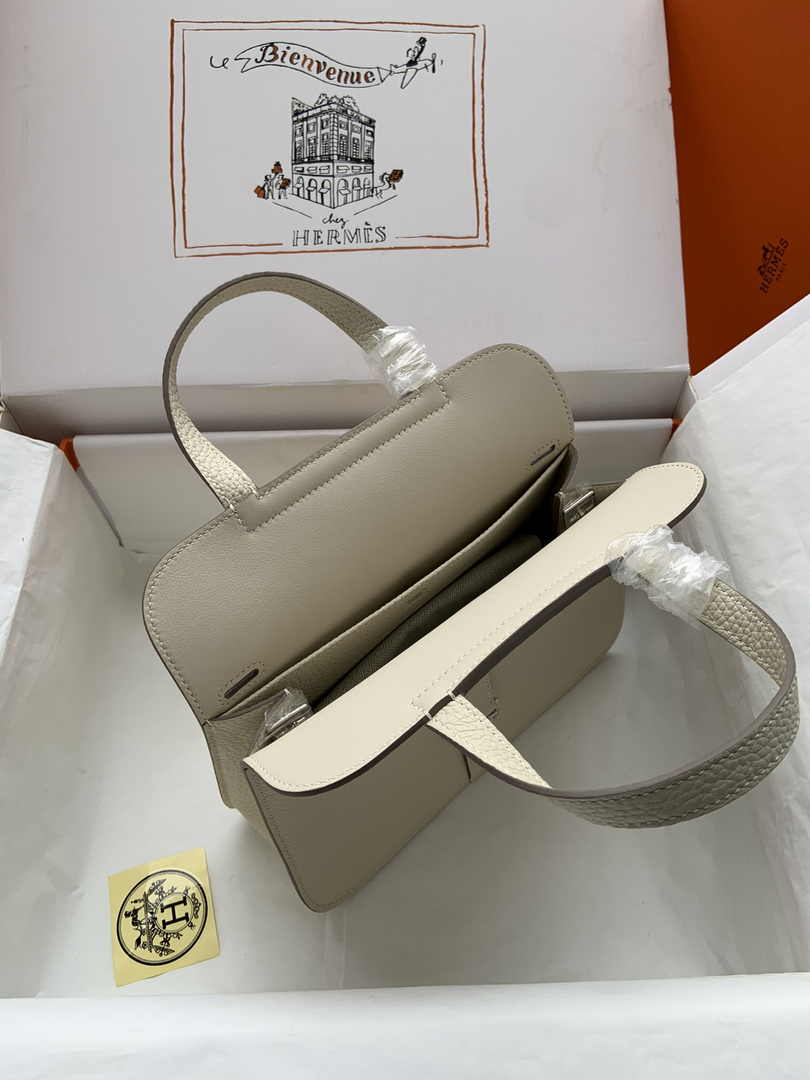 Hermes Halzan 25 Bag Beige Togo Leather Silver H082163 - Default Title - View 8