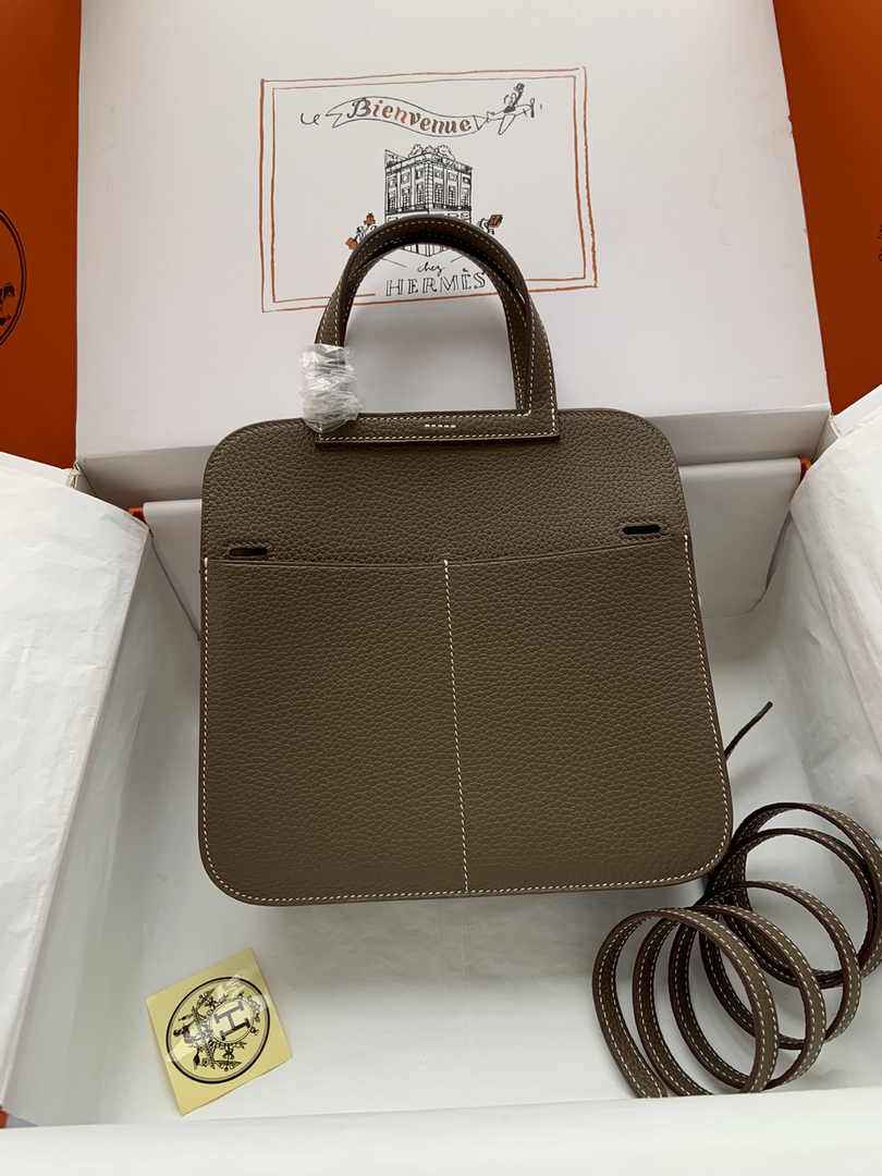 Hermes Halzan 25 Bag Dark Gray Togo Leather Gold H082164 - Default Title - View 3