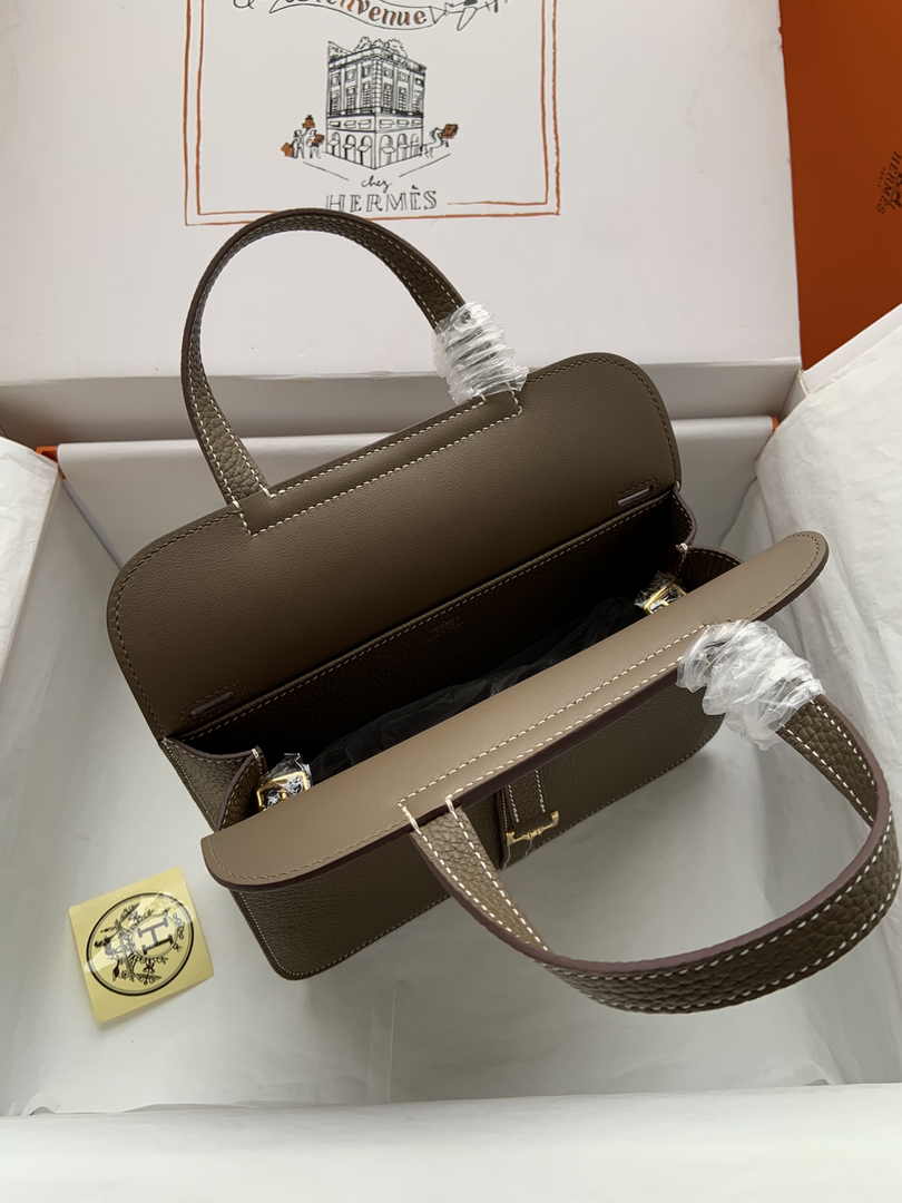 Hermes Halzan 25 Bag Dark Gray Togo Leather Gold H082164 - Default Title - View 8