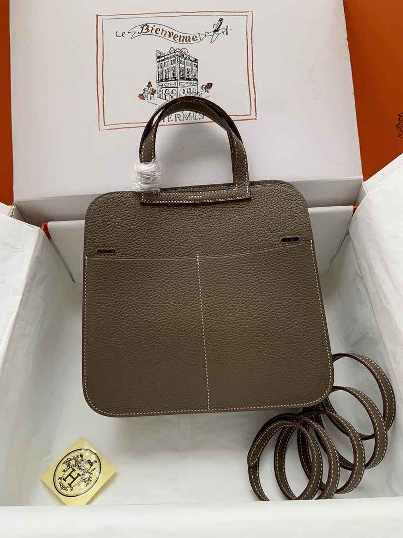 Hermes Halzan 25 Bag Dark Gray Togo Leather Silver H082165 - Default Title - View 2