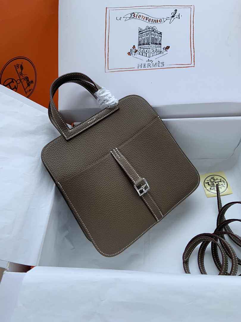 Hermes Halzan 25 Bag Dark Gray Togo Leather Silver H082165 - Default Title - View 4