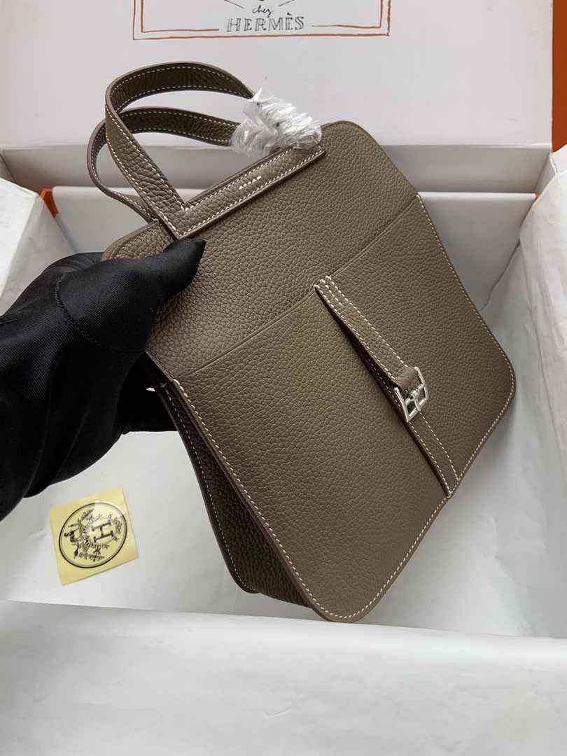 Hermes Halzan 25 Bag Dark Gray Togo Leather Silver H082165 - Default Title - View 5