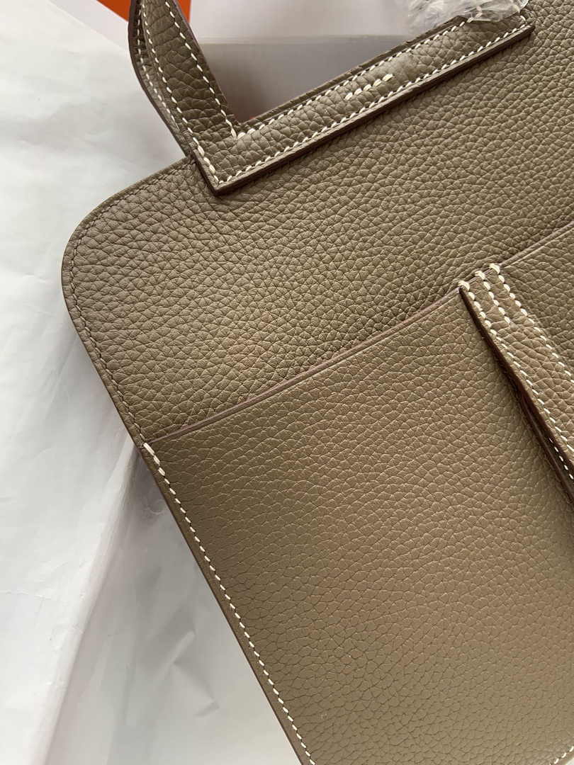 Hermes Halzan 25 Bag Dark Gray Togo Leather Silver H082165 - Default Title - View 6