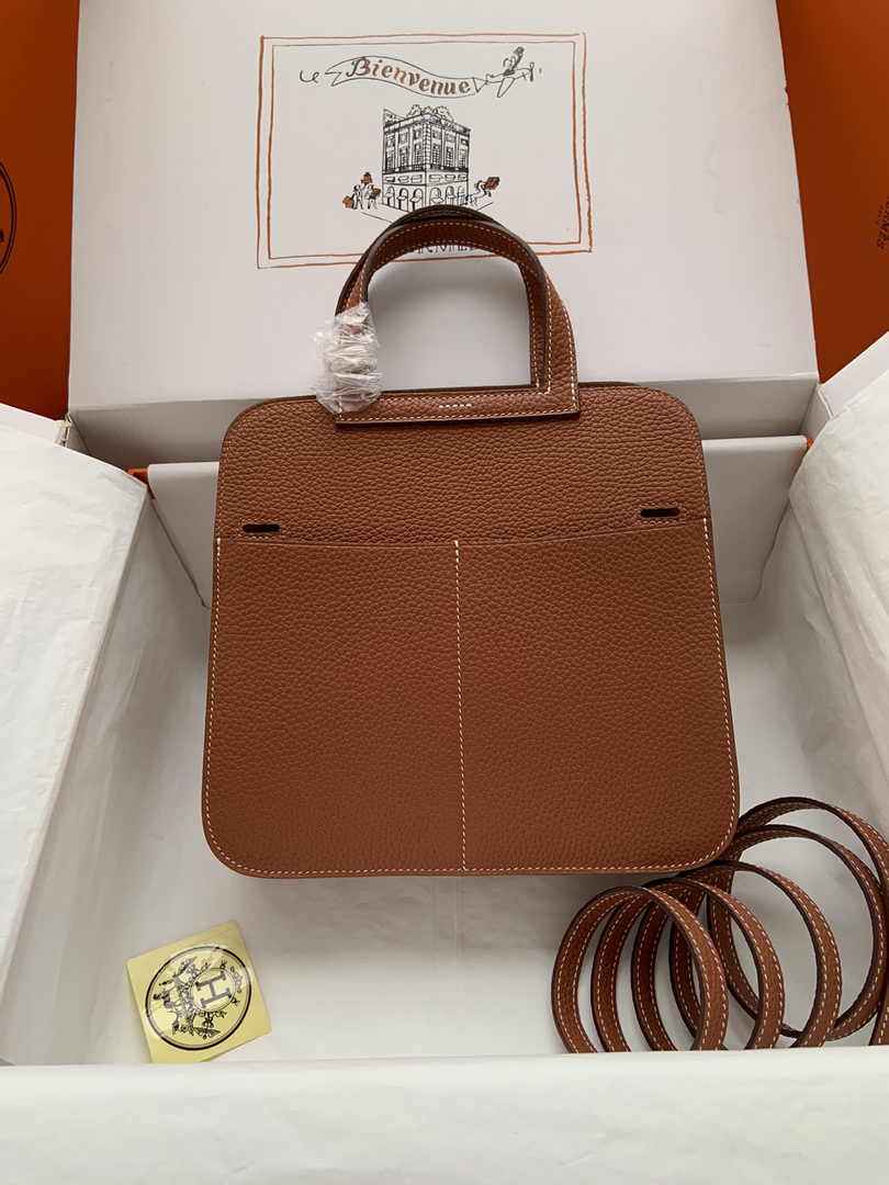 Hermes Halzan 25 Bag Brown Togo Leather Gold H082166 - Default Title - View 3