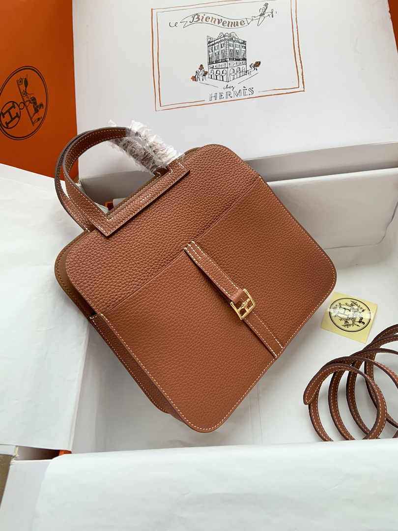 Hermes Halzan 25 Bag Brown Togo Leather Gold H082166 - Default Title - View 2