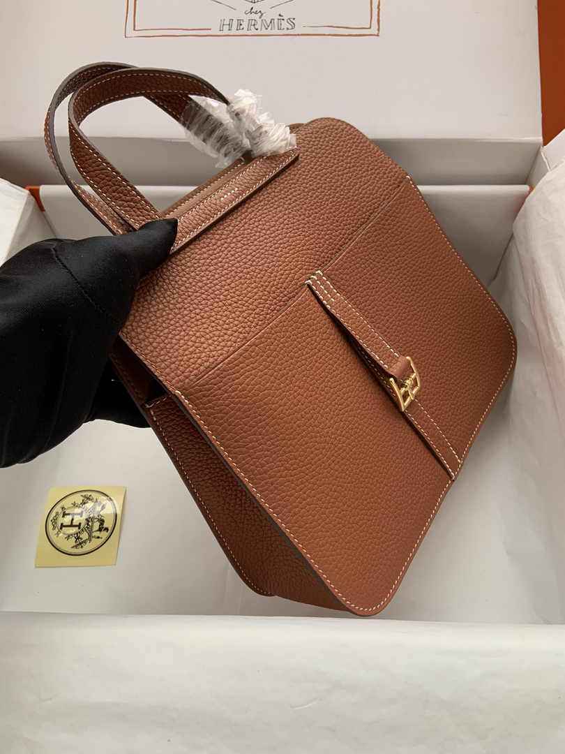 Hermes Halzan 25 Bag Brown Togo Leather Gold H082166 - Default Title - View 5