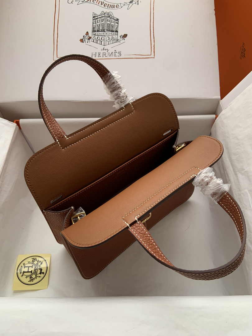 Hermes Halzan 25 Bag Brown Togo Leather Gold H082166 - Default Title - View 9