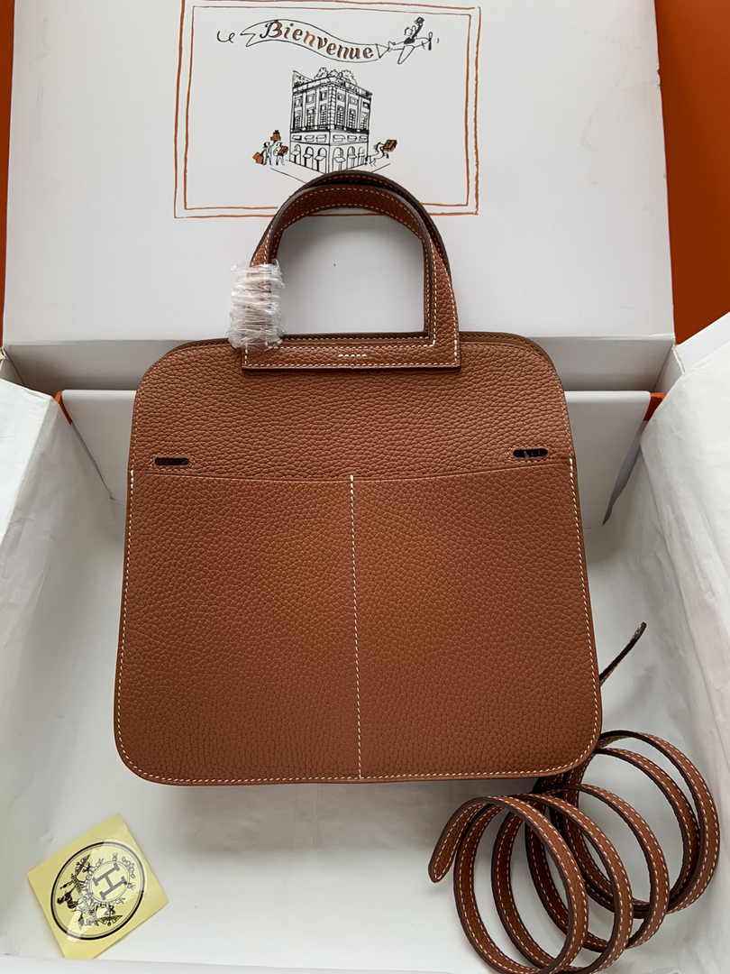 Hermes Halzan 25 Bag Brown Togo Leather Silver H082167 - Default Title - View 3