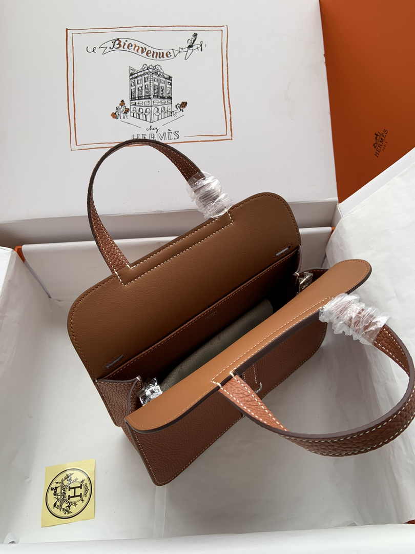 Hermes Halzan 25 Bag Brown Togo Leather Silver H082167 - Default Title - View 8