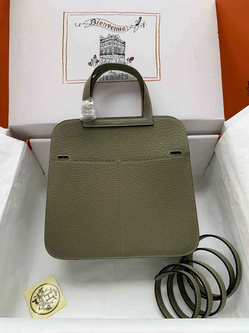 Hermes Halzan 25 Bag Green Togo Leather Silver H082169 - Default Title - View 3