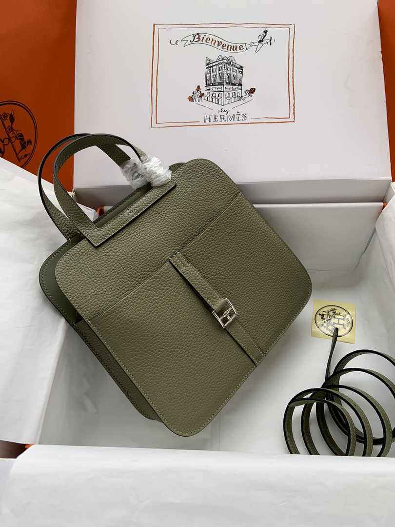 Hermes Halzan 25 Bag Green Togo Leather Silver H082169 - Default Title - View 2