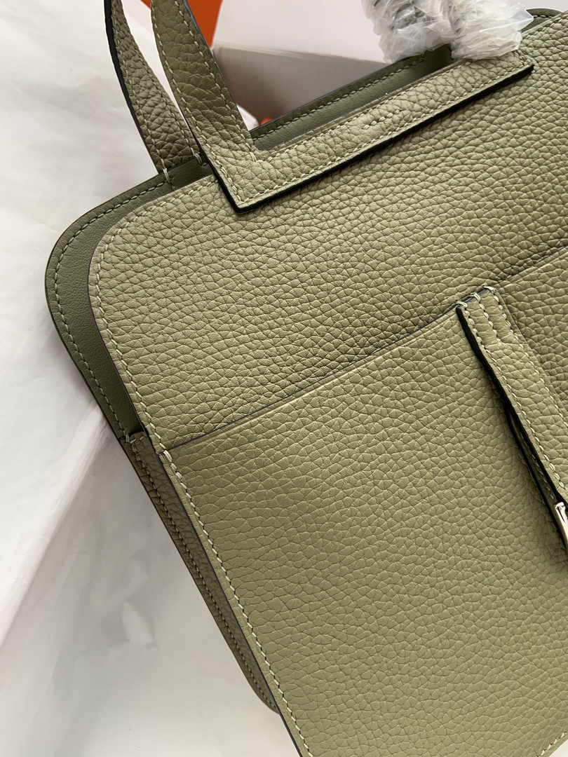Hermes Halzan 25 Bag Green Togo Leather Silver H082169 - Default Title - View 6
