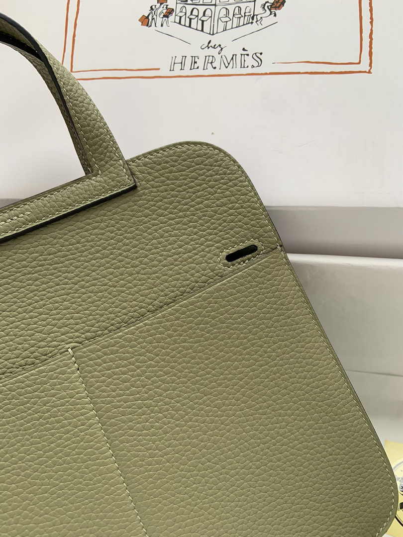 Hermes Halzan 25 Bag Green Togo Leather Silver H082169 - Default Title - View 7