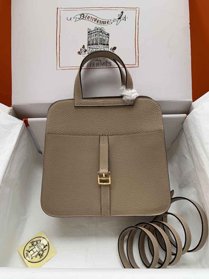 Hermes Halzan 25 Bag Khaki Togo Leather Gold H082170 - Default Title - View 1