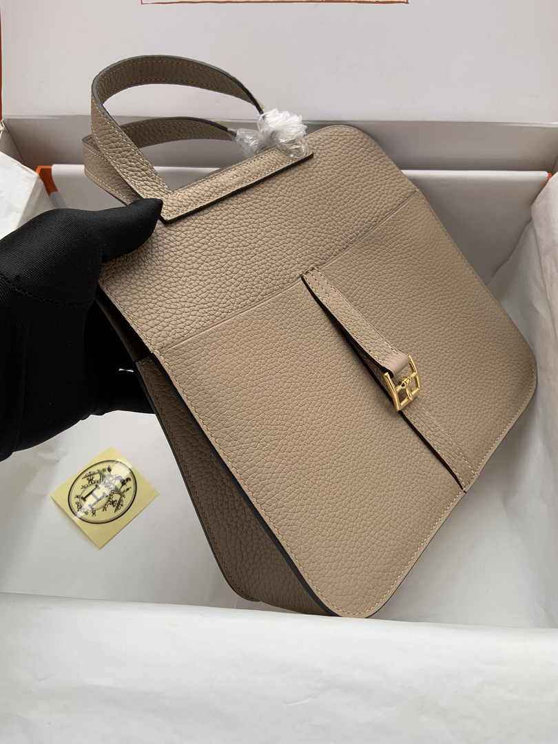 Hermes Halzan 25 Bag Khaki Togo Leather Gold H082170 - Default Title - View 5