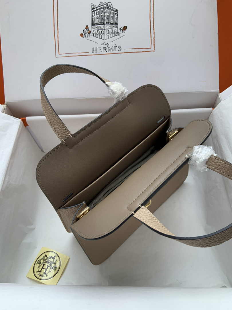 Hermes Halzan 25 Bag Khaki Togo Leather Gold H082170 - Default Title - View 8
