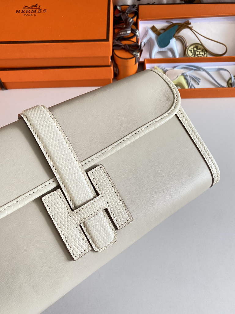 Hermes Jige Elan 29cm Wallet Clutch Swift Leather Beige lizard - Default Title - View 4