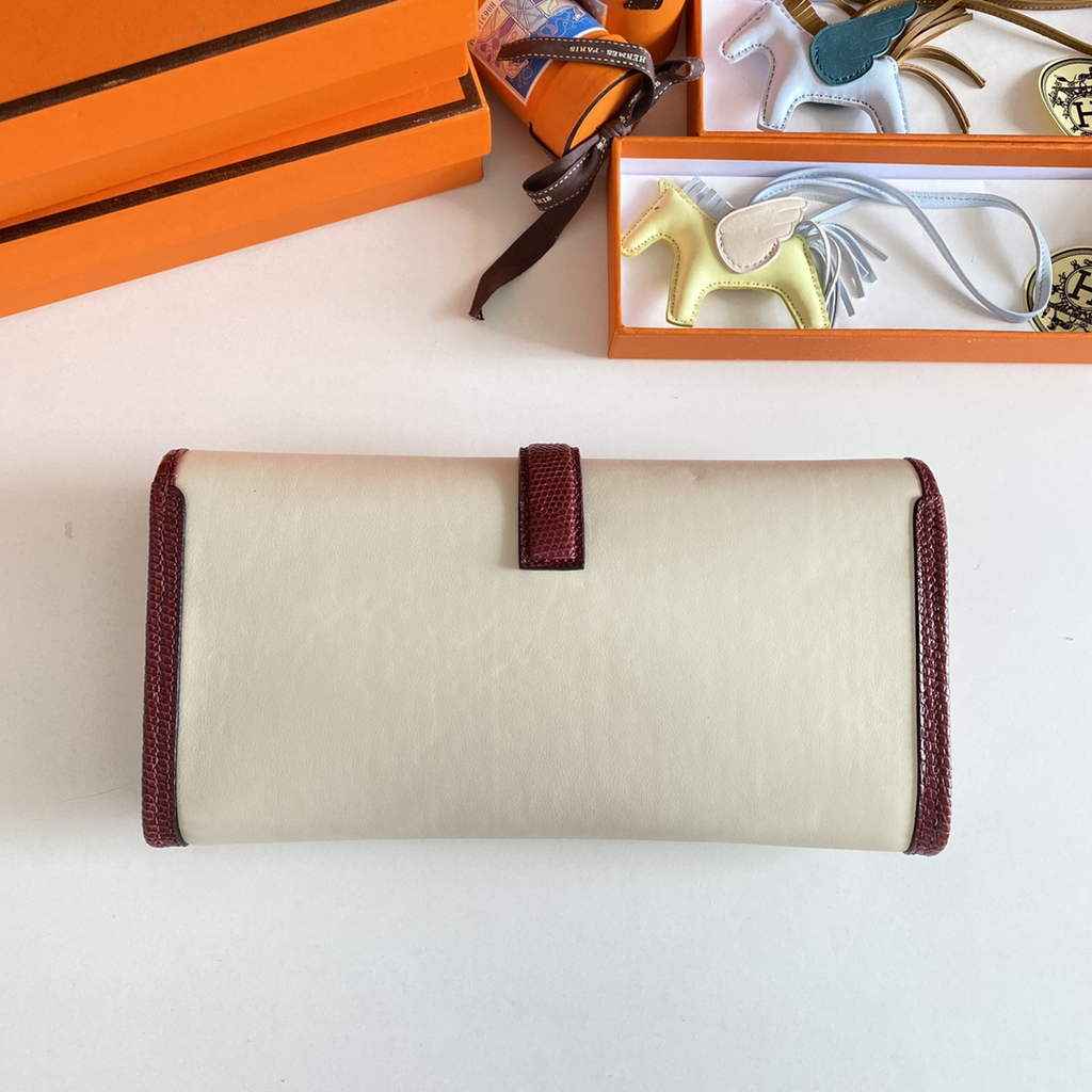 Hermes Jige Elan 29cm Wallet Clutch Swift Leather Beige Red lizard - Default Title - View 4