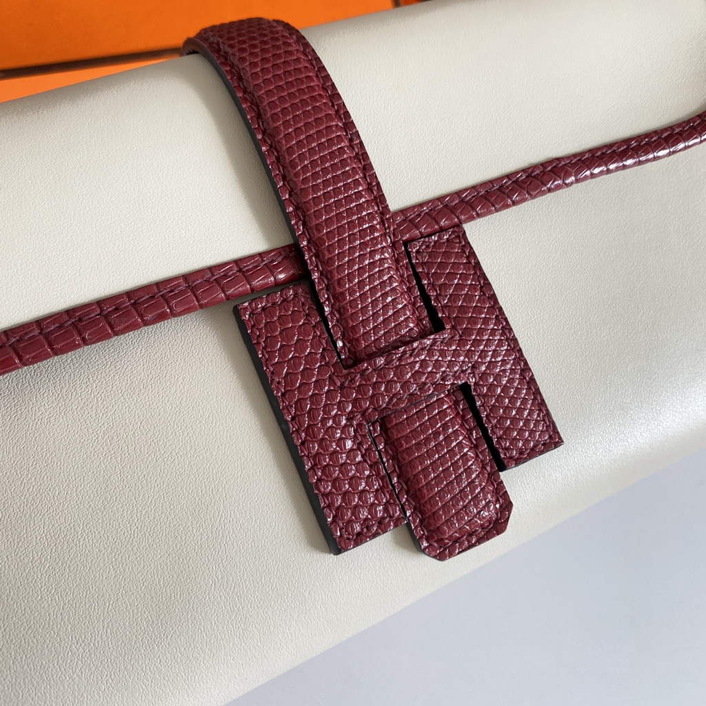 Hermes Jige Elan 29cm Wallet Clutch Swift Leather Beige Red lizard - Default Title - View 7