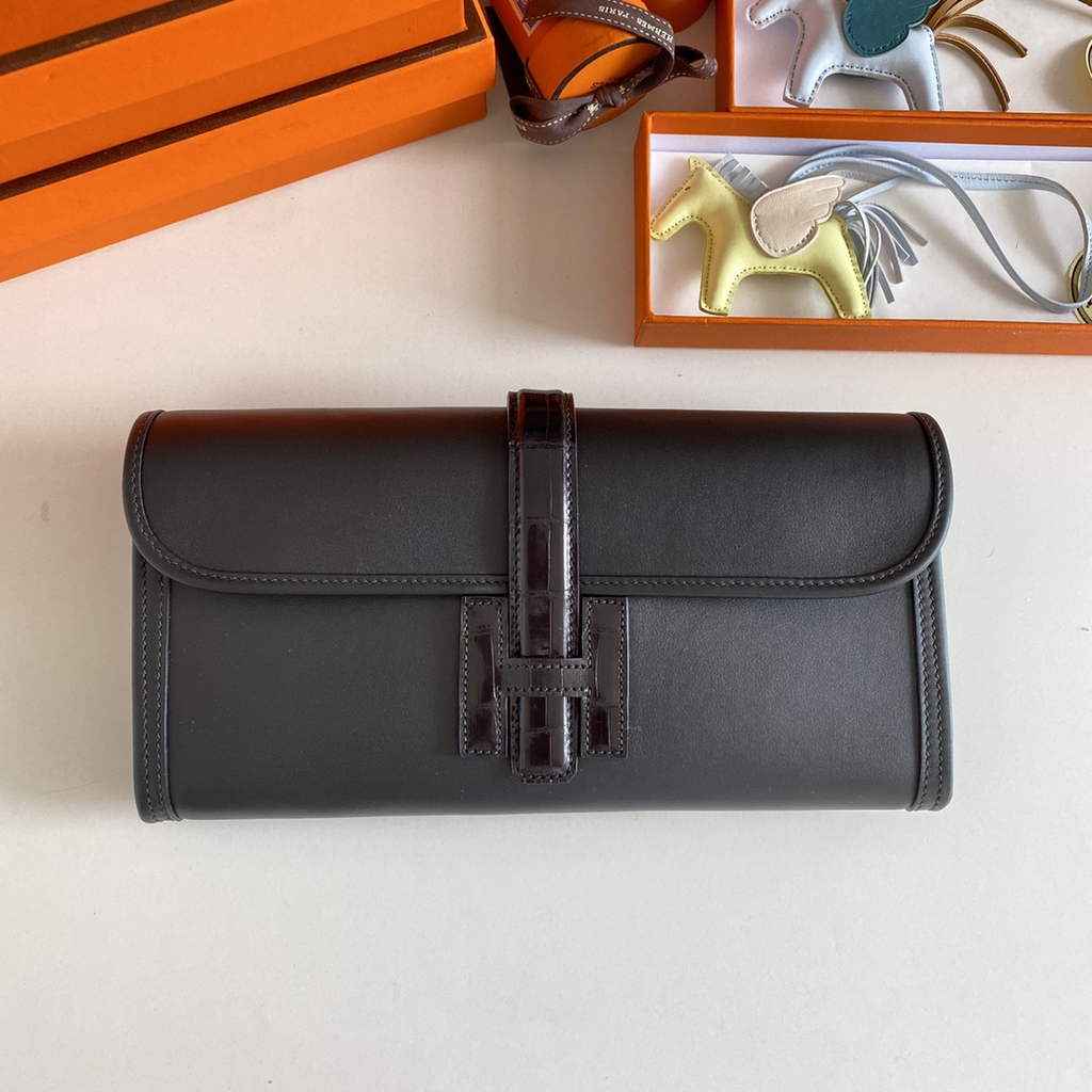 Hermes Jige Elan 29cm Wallet Clutch Swift Leather Crocodile Black - Default Title - View 2