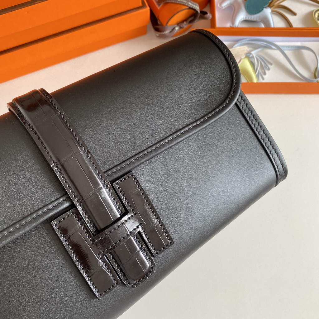 Hermes Jige Elan 29cm Wallet Clutch Swift Leather Crocodile Black - Default Title - View 6