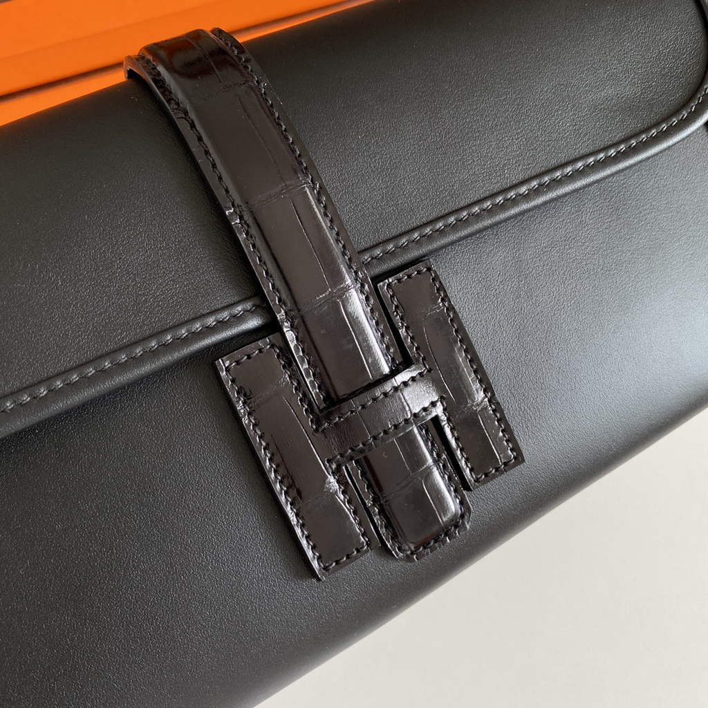 Hermes Jige Elan 29cm Wallet Clutch Swift Leather Crocodile Black - Default Title - View 7