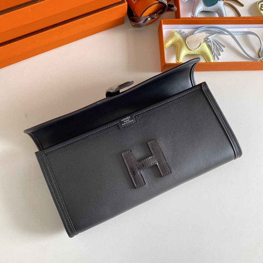 Hermes Jige Elan 29cm Wallet Clutch Swift Leather Crocodile Black - Default Title - View 3