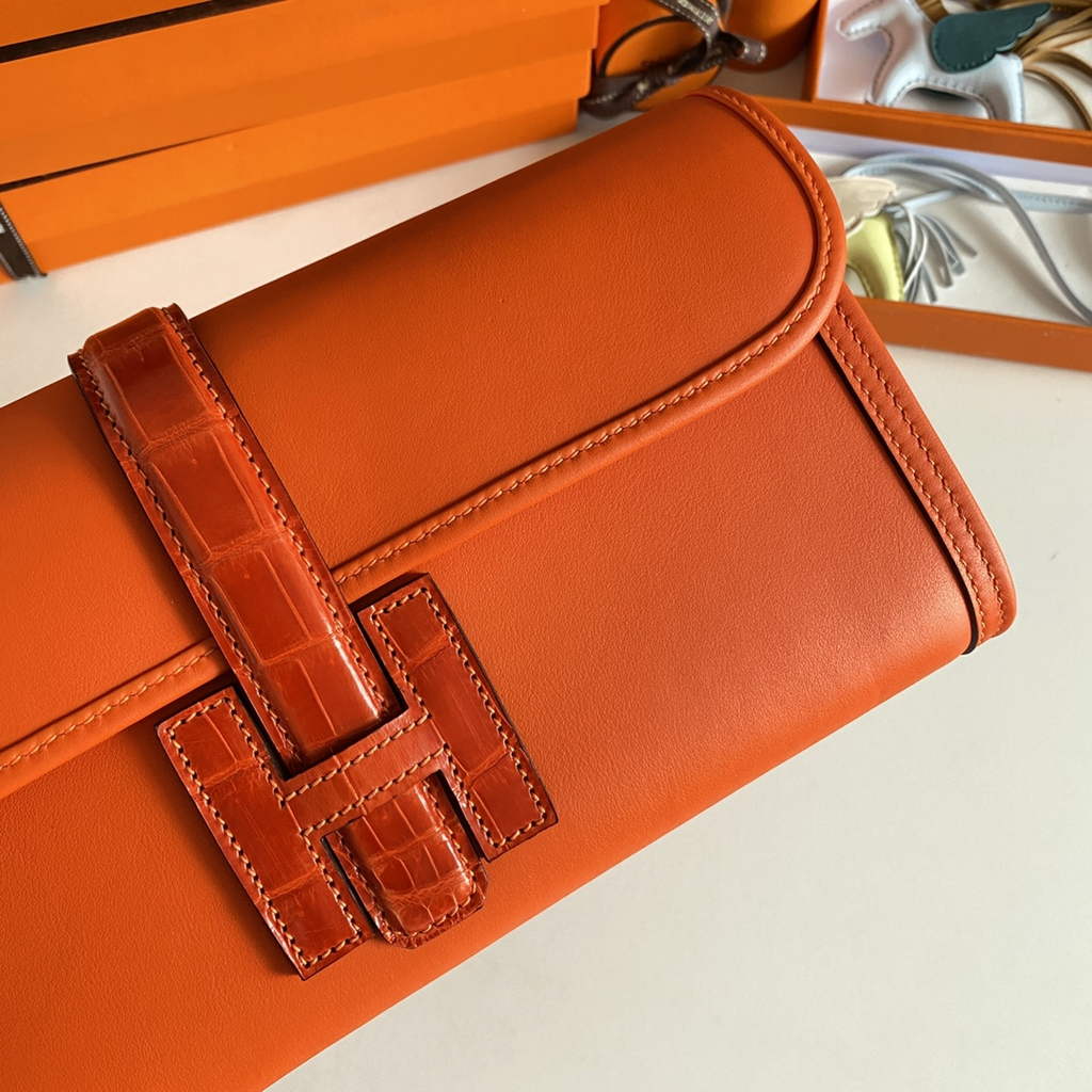 Hermes Jige Elan 29cm Wallet Clutch Swift Leather Crocodile Orange - Default Title - View 6