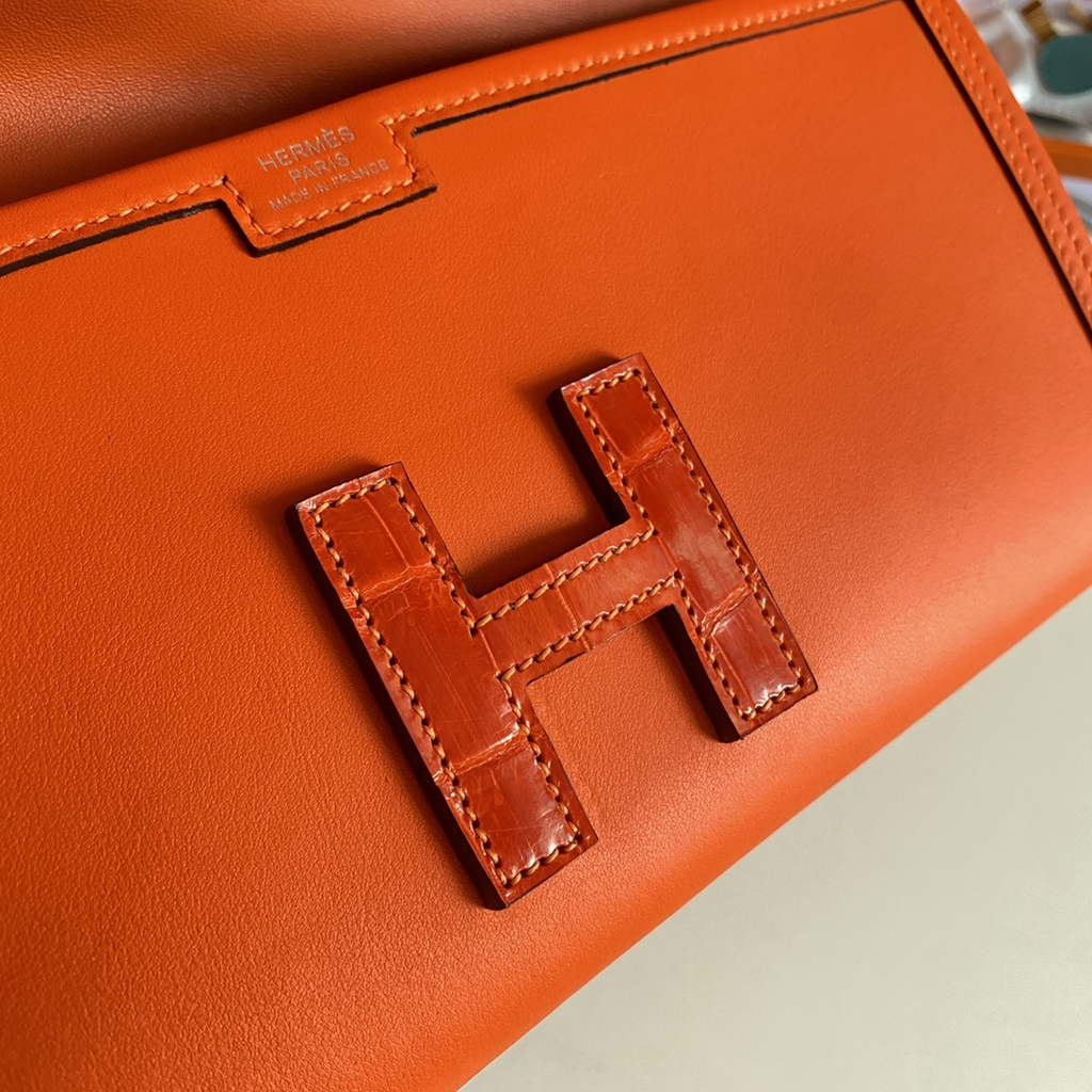 Hermes Jige Elan 29cm Wallet Clutch Swift Leather Crocodile Orange - Default Title - View 8