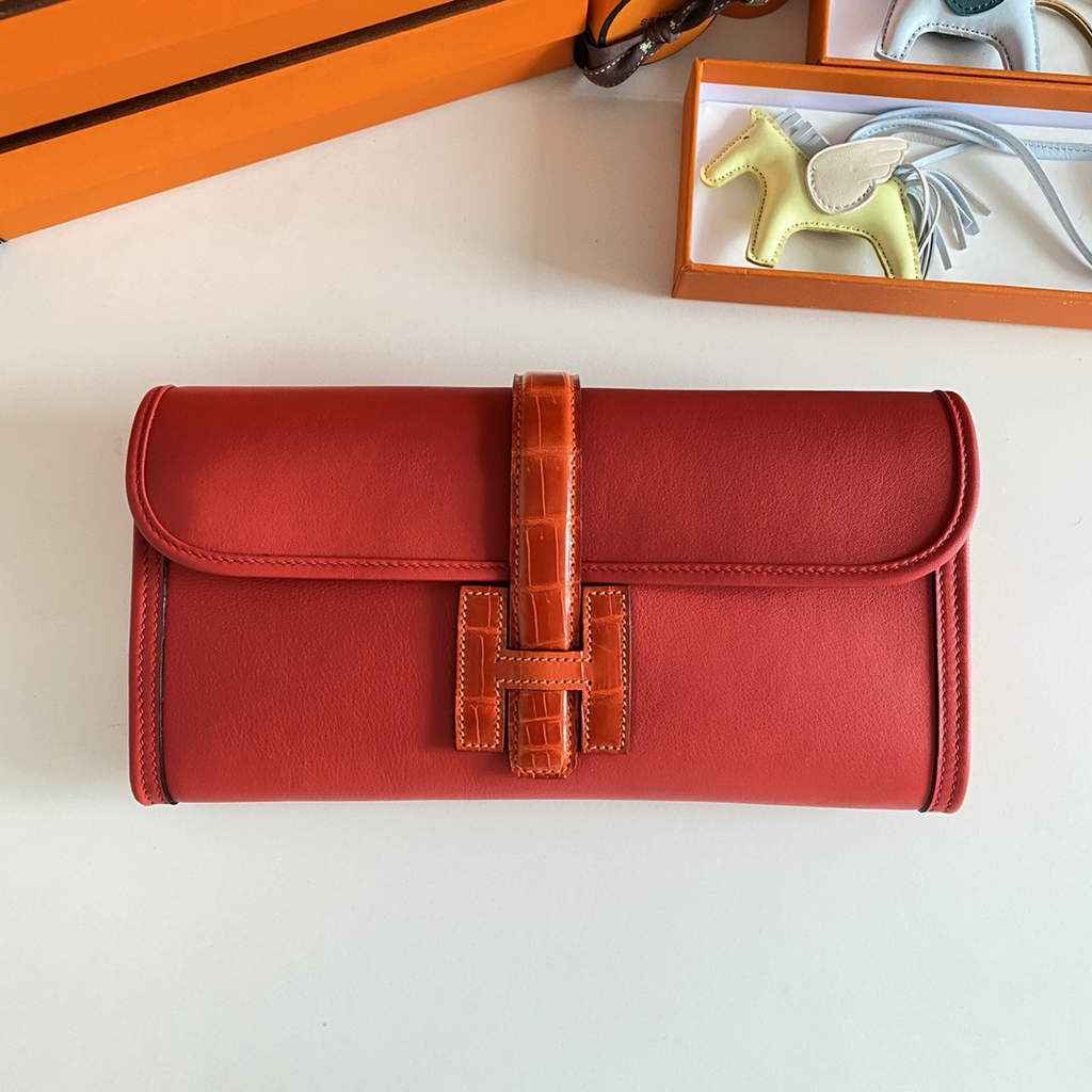 Hermes Jige Elan 29cm Wallet Clutch Swift Leather Crocodile Red - Default Title - View 2