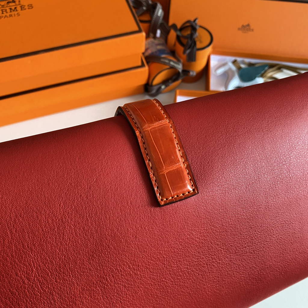 Hermes Jige Elan 29cm Wallet Clutch Swift Leather Crocodile Red - Default Title - View 5