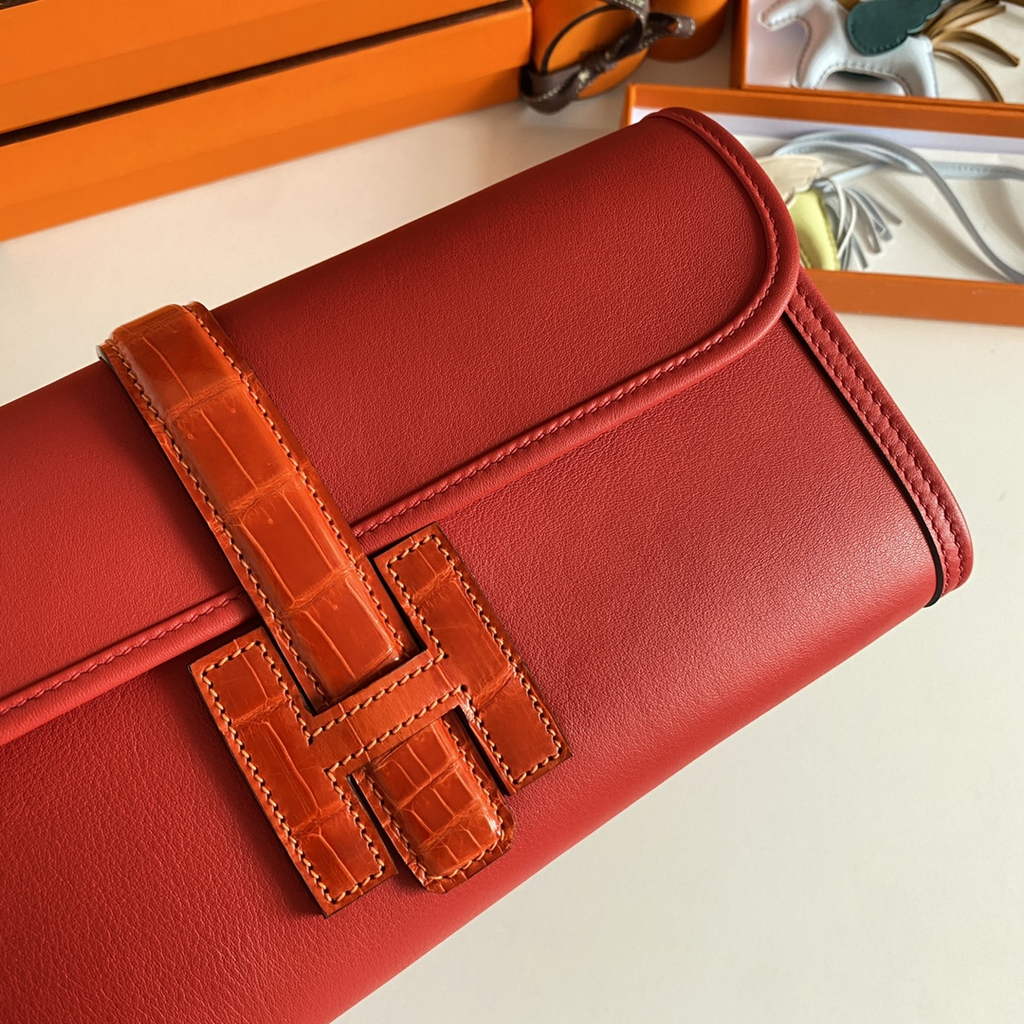 Hermes Jige Elan 29cm Wallet Clutch Swift Leather Crocodile Red - Default Title - View 6