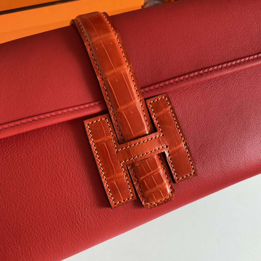 Hermes Jige Elan 29cm Wallet Clutch Swift Leather Crocodile Red - Default Title - View 7