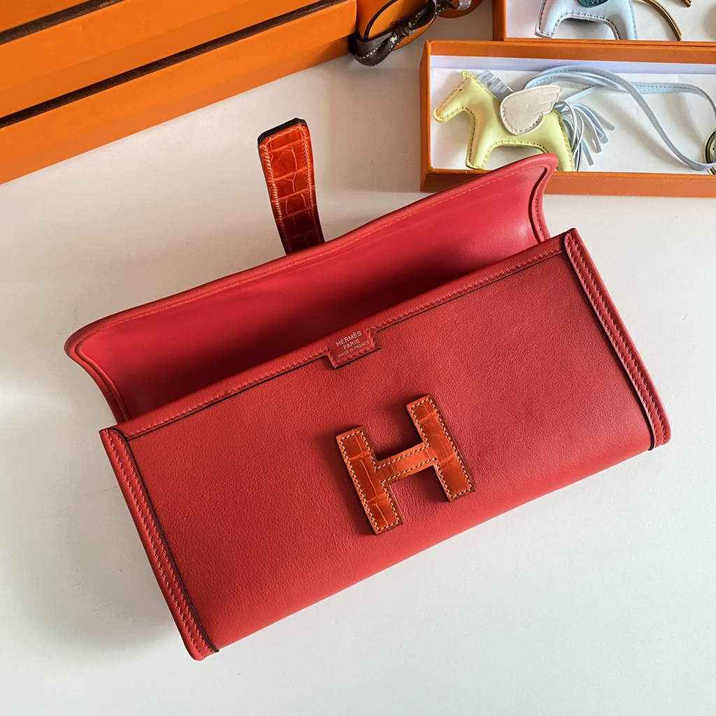 Hermes Jige Elan 29cm Wallet Clutch Swift Leather Crocodile Red - Default Title - View 4