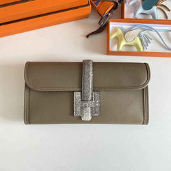 Hermes Jige Elan 29cm Wallet Clutch Swift Leather Gray lizard - Default Title - View 1