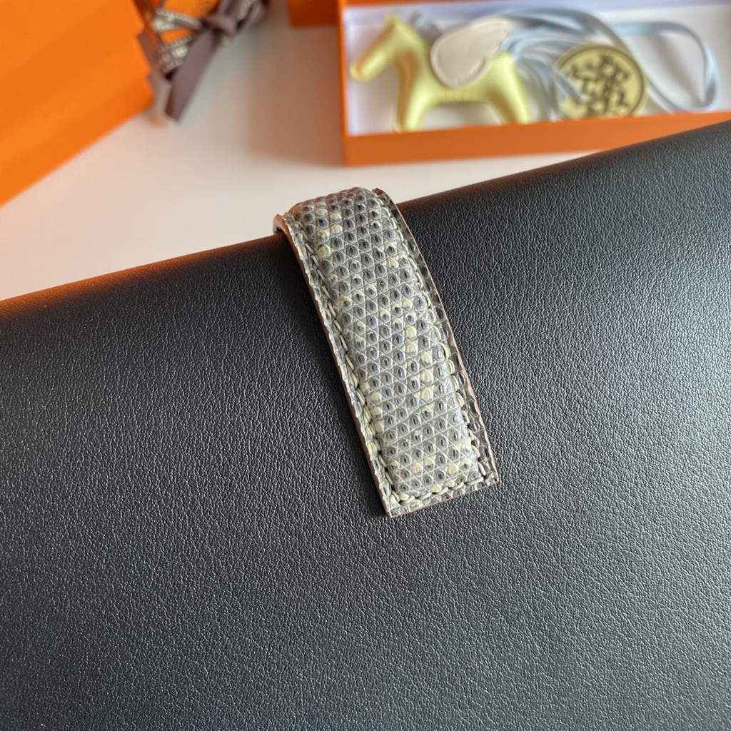 Hermes Jige Elan 29cm Wallet Clutch Swift Leather lizard Black - Default Title - View 4