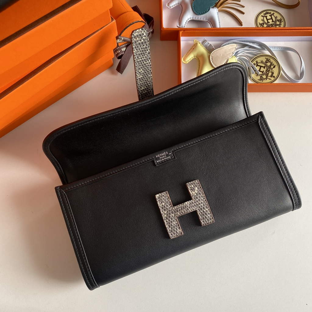 Hermes Jige Elan 29cm Wallet Clutch Swift Leather lizard Black - Default Title - View 5
