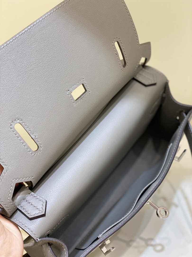 Hermes Jypsiere mini bag Dark Gray Swift Leather Silver H25631 - Default Title - View 5