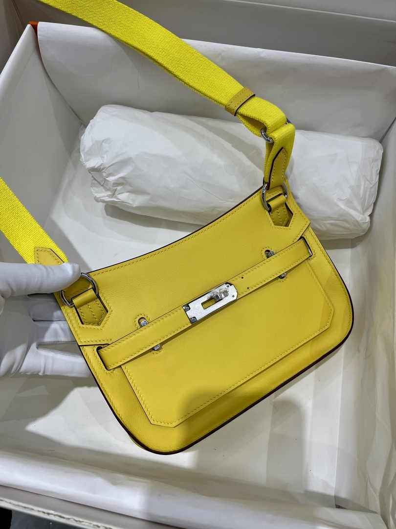 Hermes Jypsiere mini bag Yellow Silver Swift Leather H25651 - Default Title - View 1