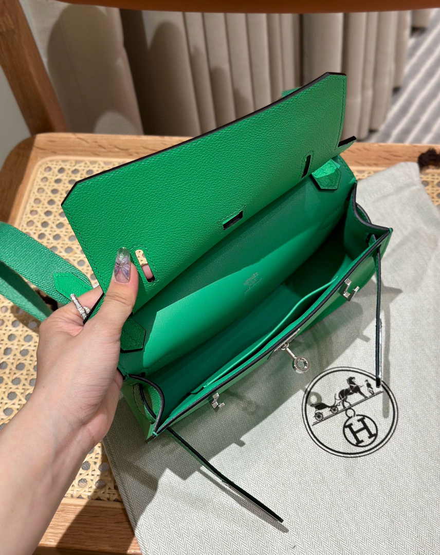 Hermes Jypsiere mini bag Green Swift Leather Silver H25611 - Default Title - View 5