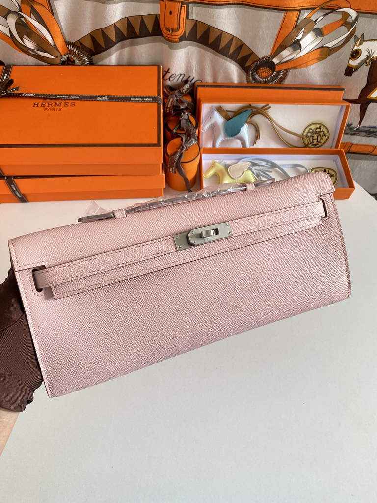 Hermès Kelly Cut Clutch 31cm Epsom Leather Light Pink Silver - Default Title - View 1