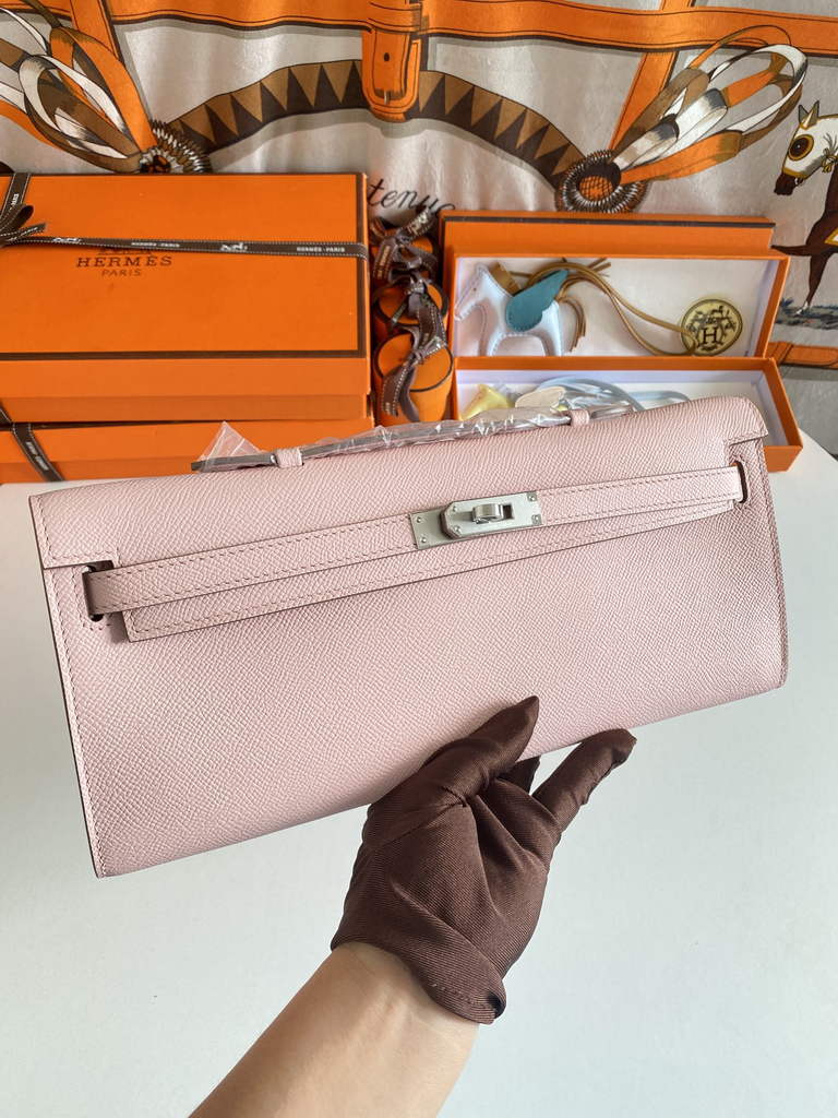 Hermès Kelly Cut Clutch 31cm Epsom Leather Light Pink Silver - Default Title - View 7