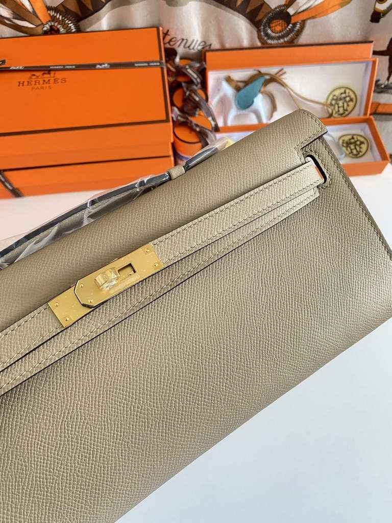 Hermès Kelly Cut Clutch 31cm Epsom Leather Light Gray Gold - Default Title - View 4